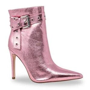Chase + Chloe Metallic Rose Pink Pointed Ankle Booties with Buckle
